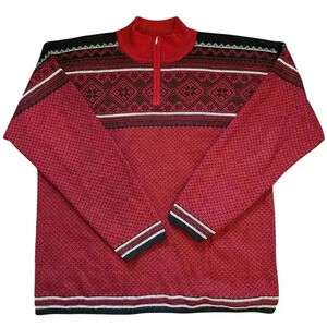Men’s Bula Wool Blend Red Nordic Knit Ski Pullover Sweater Size XL